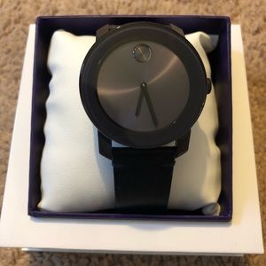 Movado Bold Navy Leather Strap Watch
